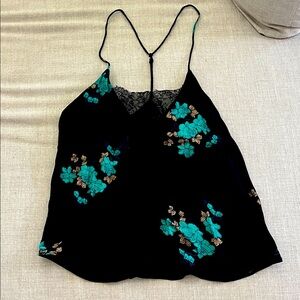 Planet Blue Black and Teal Floral low back camisole